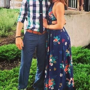 blue floral maxi halter size w/ cutouts